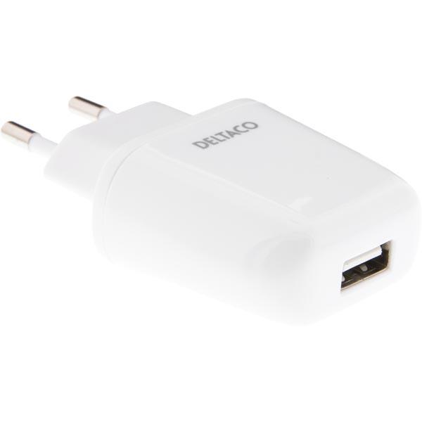 DELTACO virtasovitin 230V - 5V USB Tyyppi A naaras, 2,4A , valkoinen