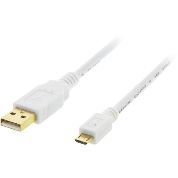 DELTACO USB 2.0 kaapeli Tyyppi A ha - Tyyp Micro B ur, 5-pin, 1m, valk