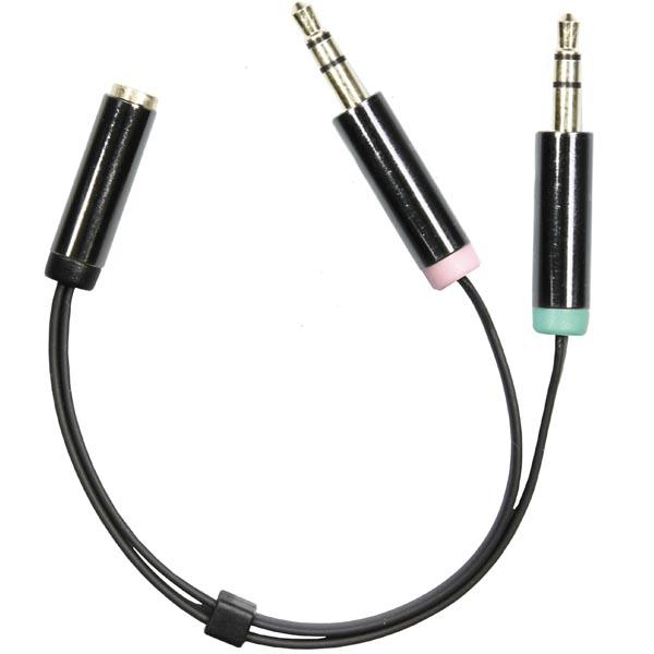 DELTACO 3.5mm mikrofoni ja stereo uros - 3.5mm naaras, 0,1m, musta