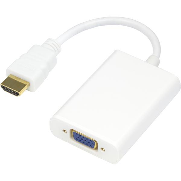 DELTACO HDMI - VGA-sovitin, 19-pin ur- 15-pin+3,5mm, 0,2m, valkoinen