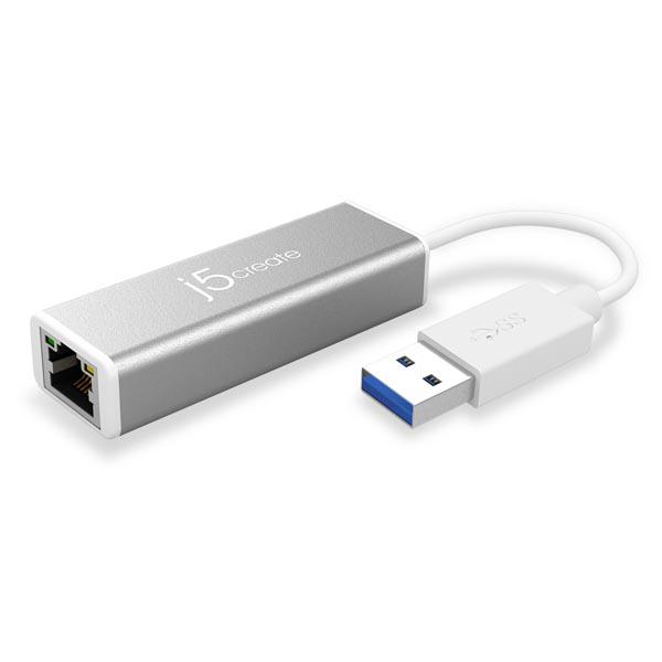 j5 create, USB 3.0 - Gigabit Ethernet-sovitin, 12cm kaapeli, valk\hope
