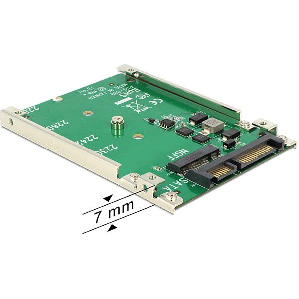 DeLOCK M.2 SSD sovitin, M.2 - SATA 22-pin, 1x2,5" paikka, 7mm korkea