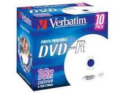 Verbatim DVD-R 16X 10-pack, Jewel Case, printable