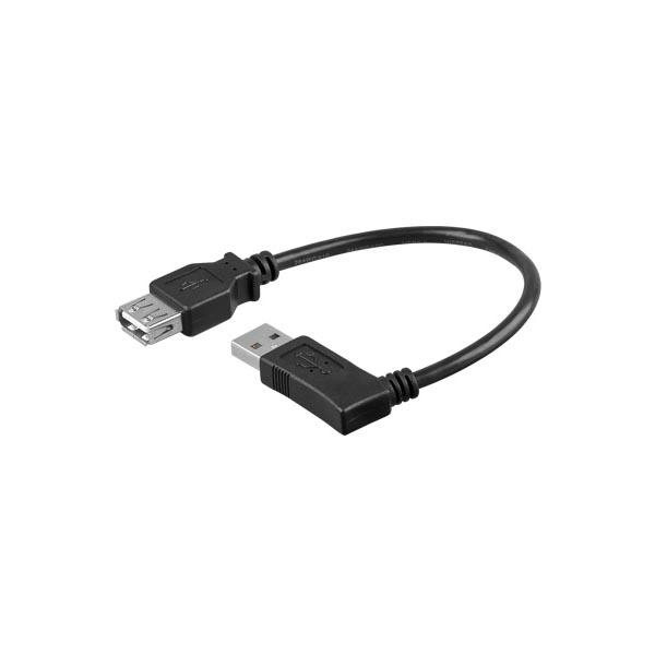 USB 2.0 kaapeli tyyppi A uros, kulma - tyyppi A naaras, 0,3m, musta