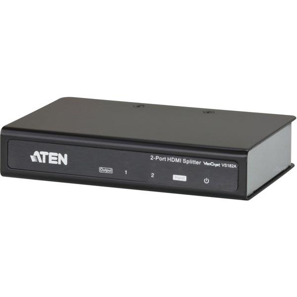 ATEN 2-porttinen HDMI-jakaja kuvan jakamiseen kahdelle näytölle, 4K, UHD, 1080p, 3D, musta