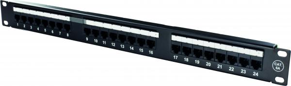 UTP Patchpanel 24xRJ45, Cat6A, 1U, 19", metall, svart