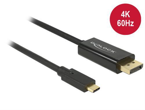 DeLOCK kaapeli USB Type C uros - DisplayPort uros (DP Alt Mode) 4K 60 Hz, 1m, musta