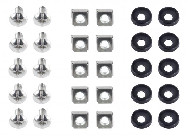 DELTACO M6 ruuvisarja 19" rack/räkkikaappeihin, tähti ja ruuvi (prikat+ruuvit+mutterit) 19-sarjan kaappeihin, 10-pakkaus