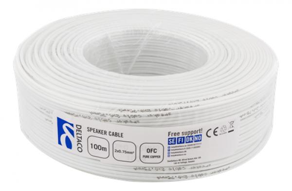 DELTACO Kaiutinkaapeli, 2x0,75mm, valkoinen, kela 100m