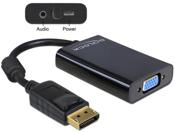 Delock Adapter DisplayPort 1.1 male > VGA female + Audio + Power black