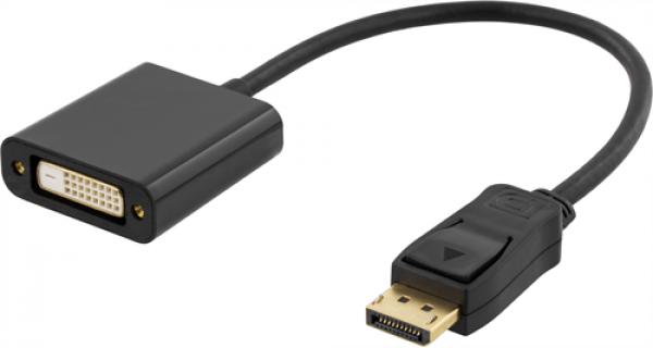 DELTACO DisplayPort - DVI-D Single Link sovitin, 0,2m, musta