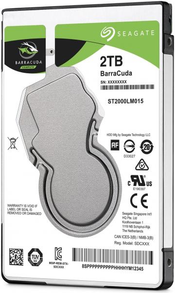 Seagate BarraCuda 2.5" 2TB SATA ST2000LM015 - Kiintolevyasema - 2 Tt - sisäinen - 2.5" - SATA 6Gb/s - 5400 kierrosta/min - puskuri: 128 MB