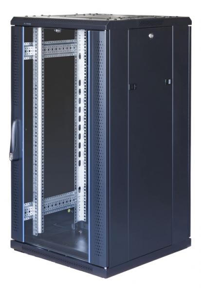 TOTEN G9, 19" lattiakaappi, 22U, 600 x 600, lukittava lasiovi edessä, metallinen takaovi, max 800 kg, musta