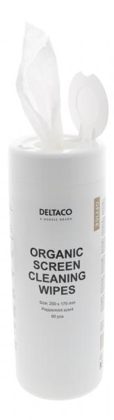 DELTACO Office biohajoava näytön puhdistusliina, 200 x 175 mm, 60 pyyhettä, piparmintun tuoksuinen, valkoinen