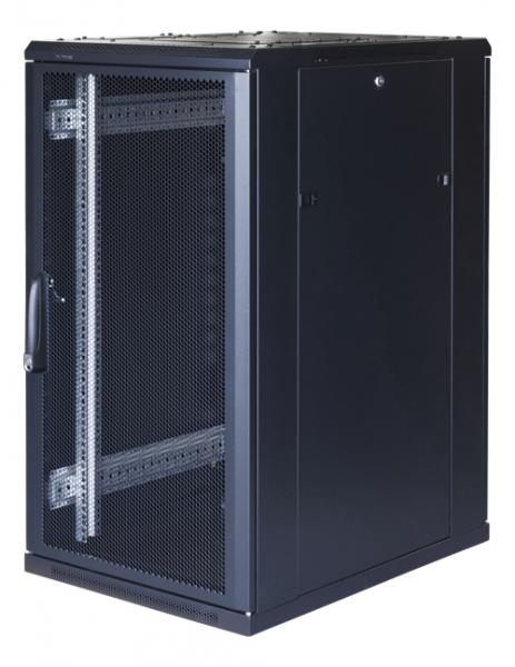 TOTEN System G, 19" lattiakaappi, 22U, 600 x 1000, perforoitu ovi edessä, perforoitu ovi takana, kuormitus 800 kg, musta