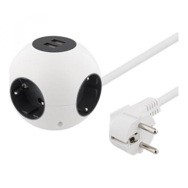 DELTACO pyöreä haaroituspistor., 2xUSB-A 5V 2,1A, 4xCEE 7/4, 1xCEE 7/7