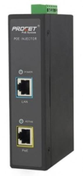 Procet Industrial PoE+ 802.3at Injector 30W 10/100/1000BaseT, -40...+75C, DIN