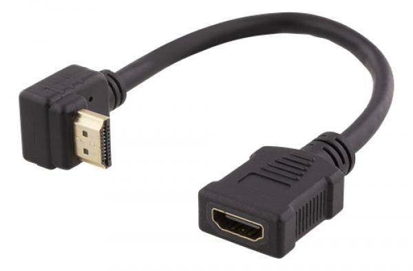 HDMI-sovitin, uros -> naaras, 0,2m, musta