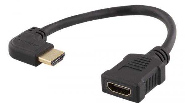 HDMI-sovitin, uros -> naaras, 0,2m, musta