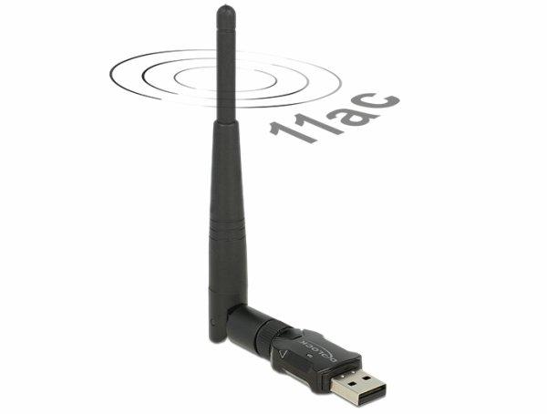 DeLOCK langaton USB-verkkokortti, ulkoinen antenni, 802.11ac, musta