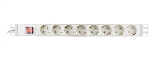DELTACO virtapaneeli, 8xCEE 7/4, 1xCEE 7/7, kytkin, 3m kaapeli, valk.