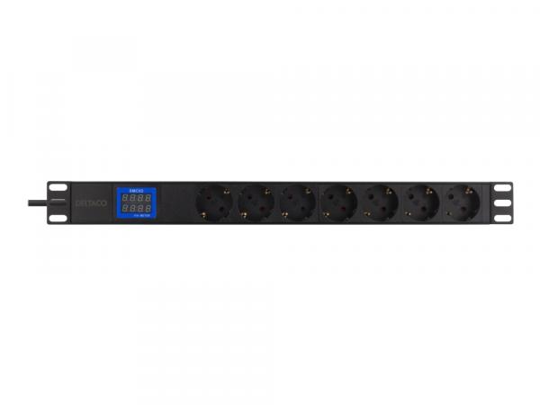 DELTACO 19" virtapaneeli, 7x CEE 7/4, 2500W, virta- ja jännitemittari