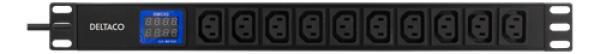 DELTACO 19" virtapaneeli, 10x C13, 3500W, mittari, alumiinia, musta