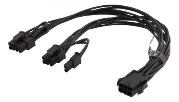 DELTACO PCIe-virtakaapeli, 6-pin - 2x 8-pin, 0,3m, musta