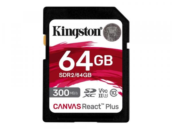 KINGSTON 64GB CANVAS REACT PLUS SDXC UHS-II 300R/260W U3 V90 FOR FULL HD/4K/8K