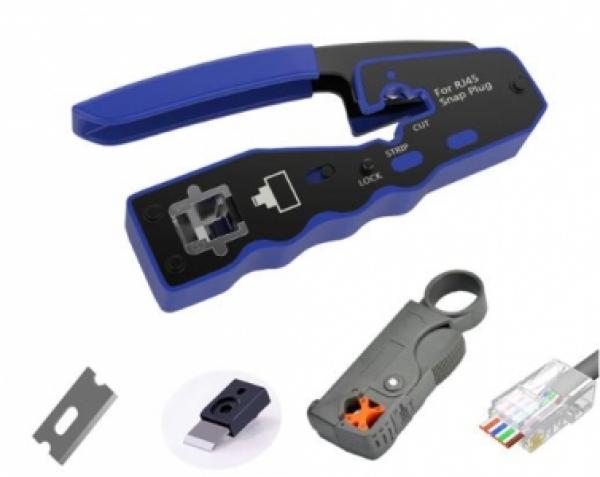 RJ45 Crimp tool, Wire Stripper, 10x RJ45 Spare blades