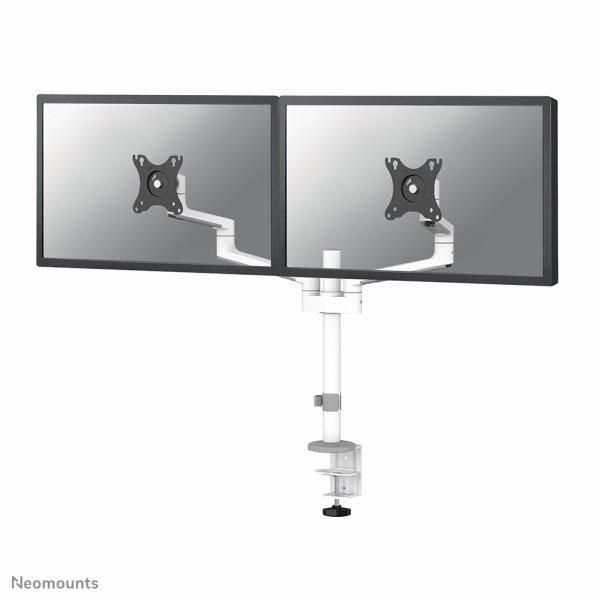 NEOMOUNTS SCREEN DESK MOUNT FOR TWO MONITORS, WHITE (CLAMP+GROMMET)
