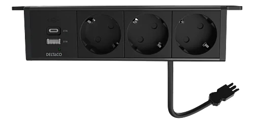 Pöydän alareunaan asenn. virtapaneeli, 3 pistorasiaa, 1x21W A+C USB-laturi, GST18-liitäntä