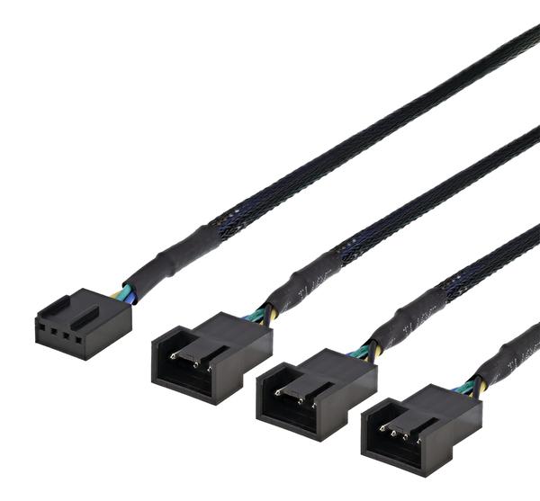 DELTACO Splitter for PWM fans, 4-pin to 3x4-pin fe, black