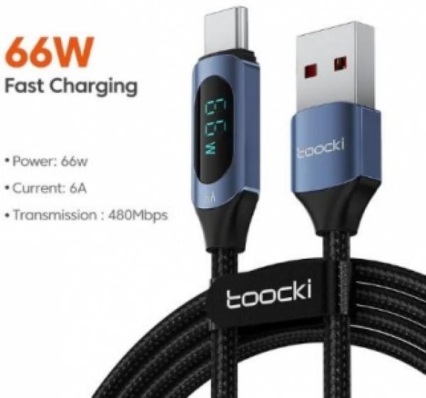 LVSUN USB Cable USB-A to USB-C 1m 66W/6A LED Display, 480MBit/s