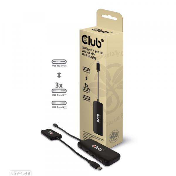 Club3D USB-Hub Typ C gt 4x USB Typ C 10Gbps + 100W PD St/Bu retail