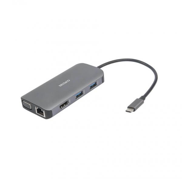 USB-C docking station, dual, 1x HDMI/VGA/RJ45/SD, 3x USB-A