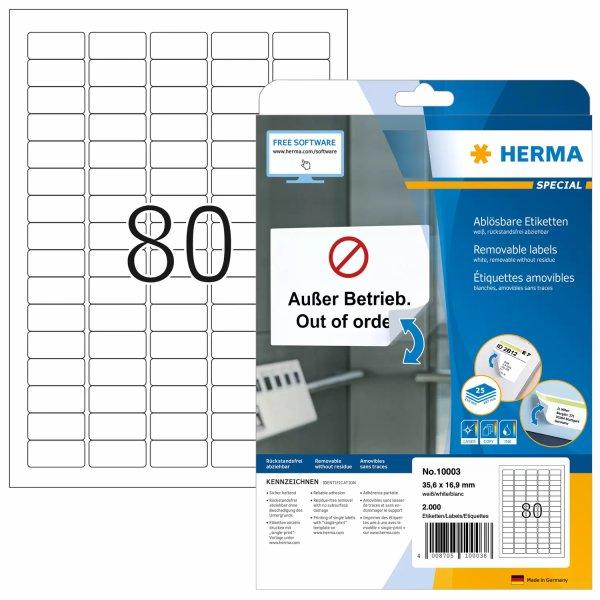 Herma Labels white 35,6x16,9 mm 25 sheet 2000 pcs remov. 10003