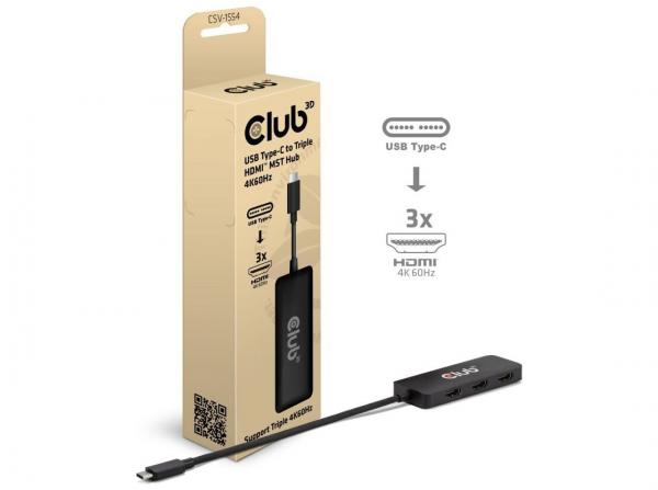 Club 3D USB-C - 3x HDMI MST 4K60Hz -sovitin, Musta