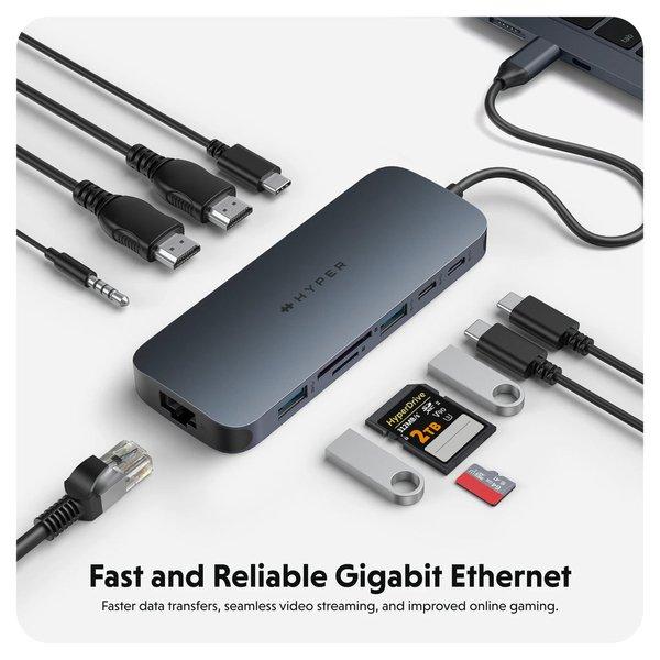 Hyper HyperDrive EcoSmart Gen.2 Dual HDMI Universal USB-C 11-in-1 Hub w 140 W PD3.1 Power Pass-thru