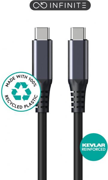 eSTUFF INFINITE SuperSoft USB-C -kaapeli | USB4 Gen3x2 | 1,2 m | 240 W | 40 Gbps | 8K/60Hz | 100 % kierrätettyä PVC-vapaata muovia