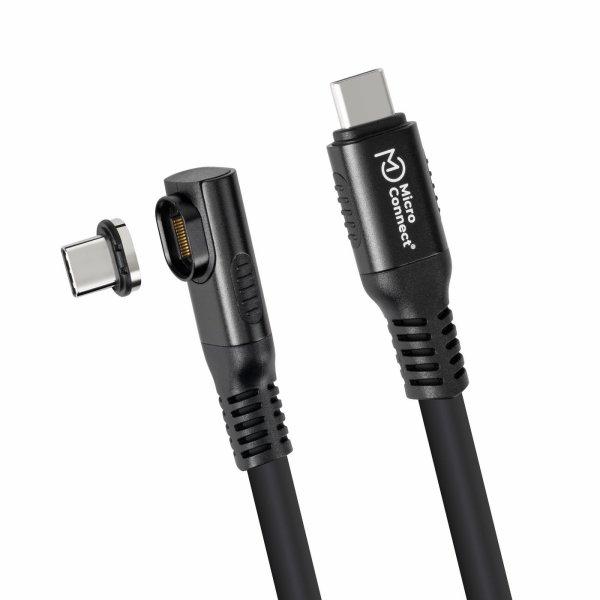 MicroConnect Premium Angled USB4 nestemäisestä silikonista valmistettu magneettikaapeli, 40Gbps, 240W, 8K, 0.5m, musta