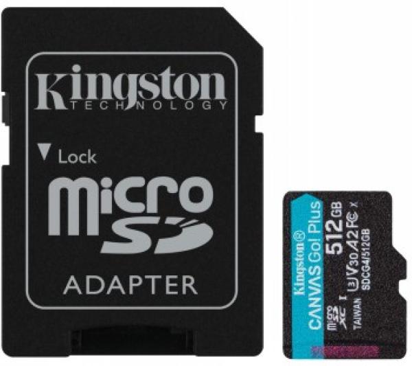 KINGSTON 512 GB MICROSDXC CANVAS GO! PLUS GEN4 200 MT/S A2 U3 V30 -KORTTI + SOVITIN