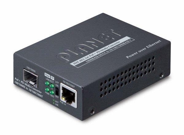 10/100/1000BaseT-SFP (100/1000) converter PoE+ PD