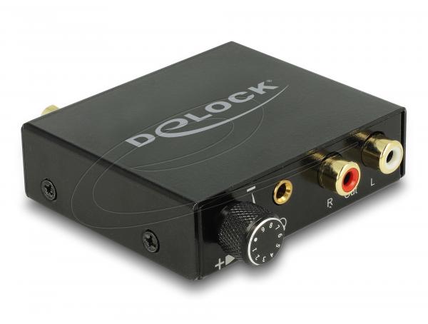 Delock DA-muunnin TOSLINK / Coax to RCA / 3,5 mm 3-pin stereo, äänenvoimakkuuden säädöllä, virranotto USB:n kautta - Digital Audio Converter to Analogue HD with Headphone Amplifier