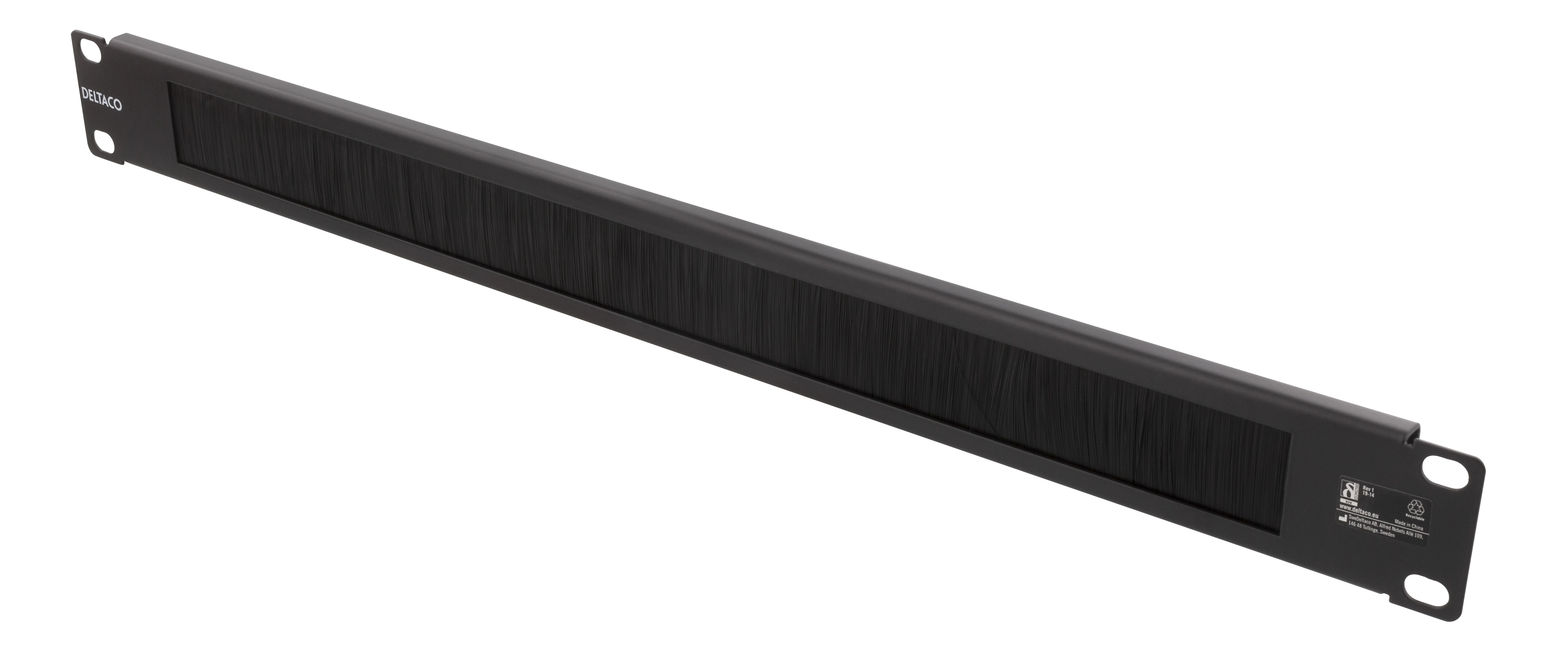 1U kaapelinkeräin 19" räkkiin, keskellä harja, metallia, 19 cable management with brush, metal/nylon, 1U, black