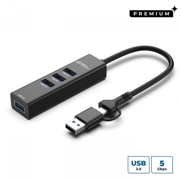 MicroConnect USB 3.0 Hub 4-Port USB-C & USB-A liittimillä, 5Gbps, 0,15m