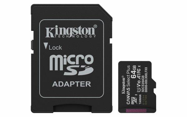 Kingston 64GB microSDXC Canvas Select Plus Gen3 100MB/s A1 Card + Adapter