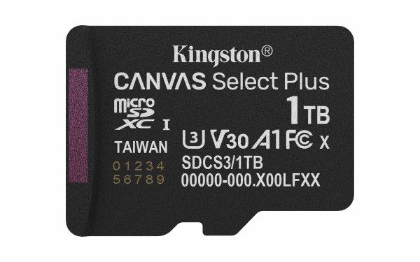 Kingston Canvas Select Plus - Flash-muistikortti - 1 Tt - A1 / Video Class V30 / UHS-I U3 / Class10 - microSDXC UHS-I