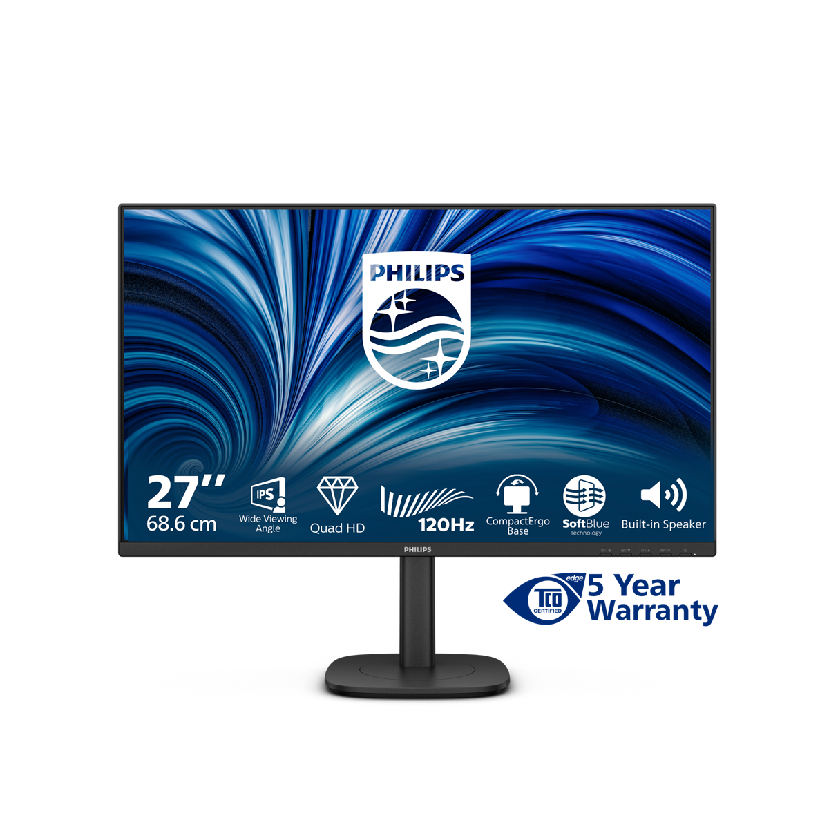 Philips 27B2N3500J - 3000 Series - LED-näyttö - 27 - 2560 x 1440 QHD 120 Hz - IPS - 350 cd/m² - 15001 - 4 ms - 2xHDMI, DisplayPort - kaiuttimet - musta