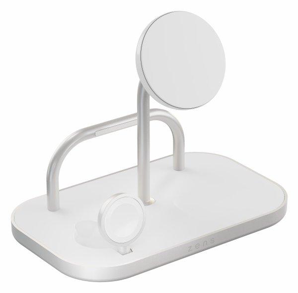 ZENS 4-in-1 Magnetic + Watch Wireless Charger - Langaton latausalusta + AC-virtasovitin - 65 watti(a) - Fast Charge - valkoinen/hopea